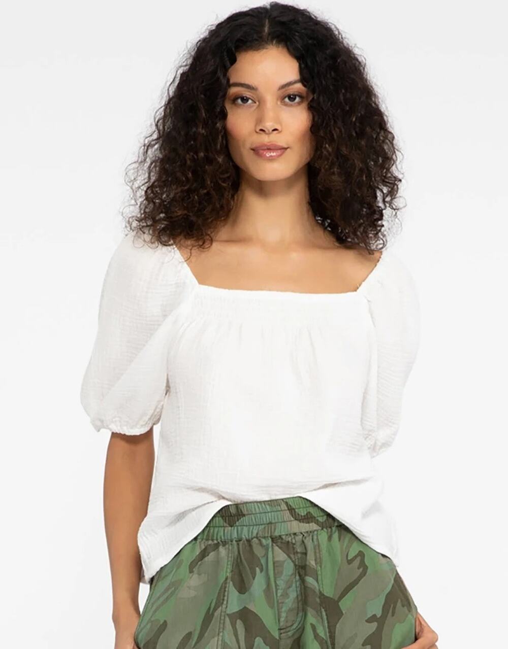 NWT Sanctuary Boho Square Neck Blouse Gauzy Smocked Puff Sleeves Womens 3XL